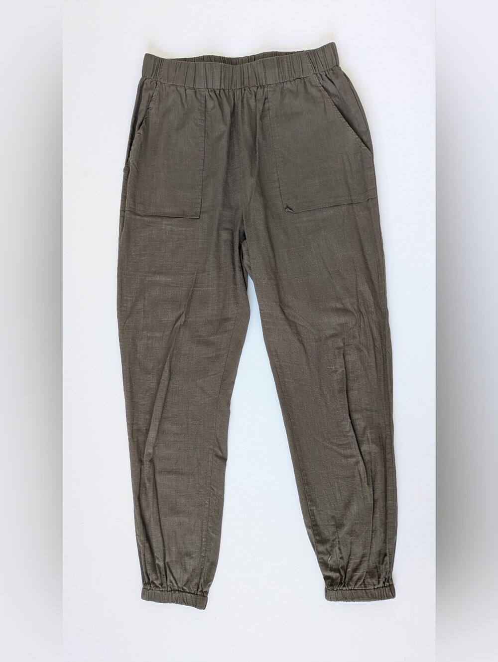 Women's Olive Green Woven Cotton Joggers